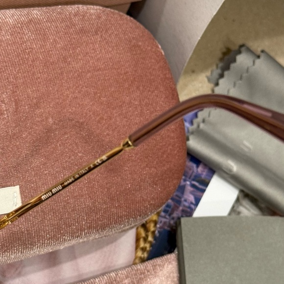 Miu Miu Oval Sunglasses | Gold Frame & Pink Lenses | Full Set - Picture 5 of 14